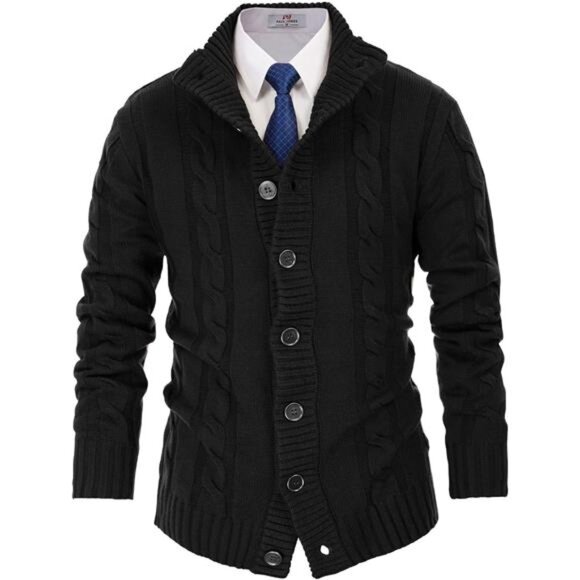 Other - Men's Cardigan Sweaters Stand Collar Cable Knit Button Sweater